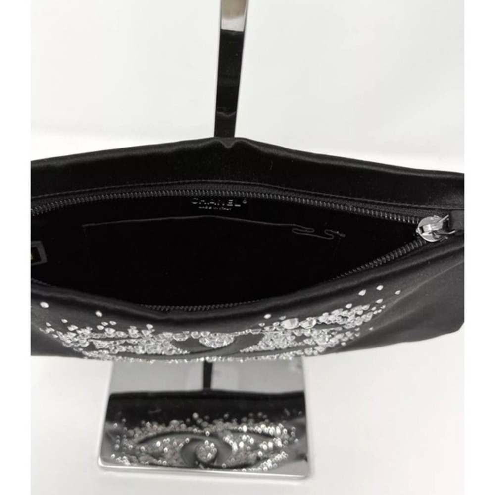 Chanel Black Satin Crystal CC Clutch‎ Chain Shoulder Bag - Picture 7 of 9